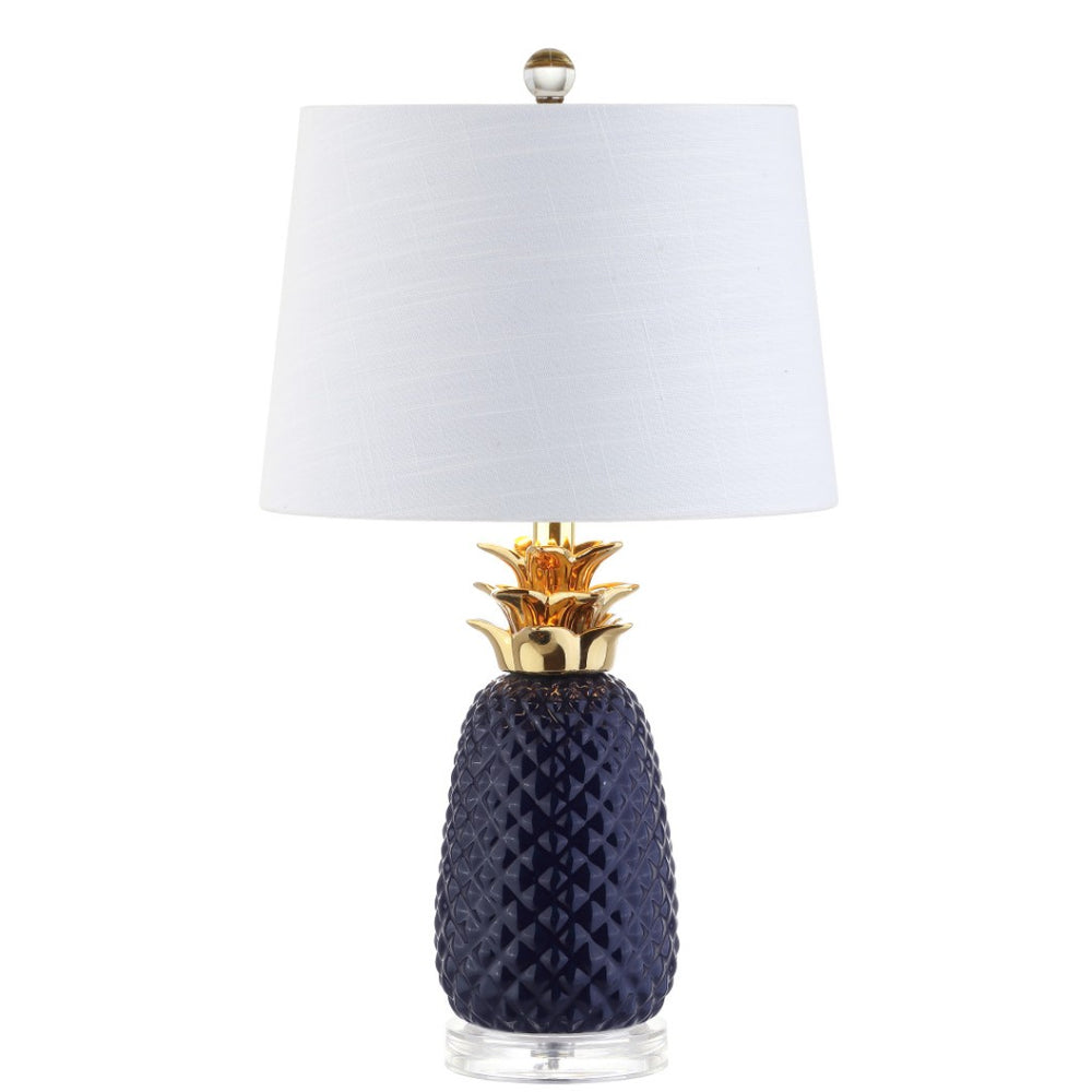 HomeRoots 23" Clear Table Lamp with Elegant White Drum Shade - Modern Design for Soft Ambient Lighting 715981