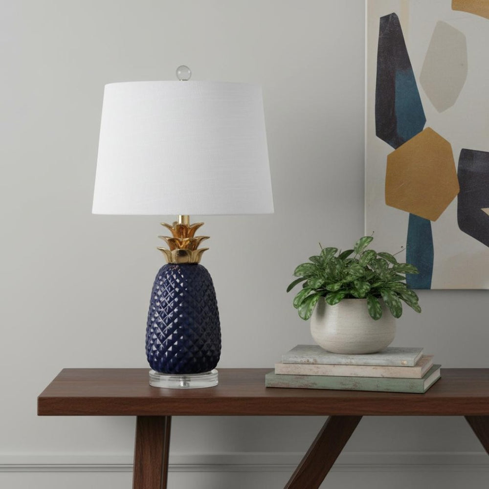 HomeRoots 23" Clear Table Lamp with Elegant White Drum Shade - Modern Design for Soft Ambient Lighting 715981