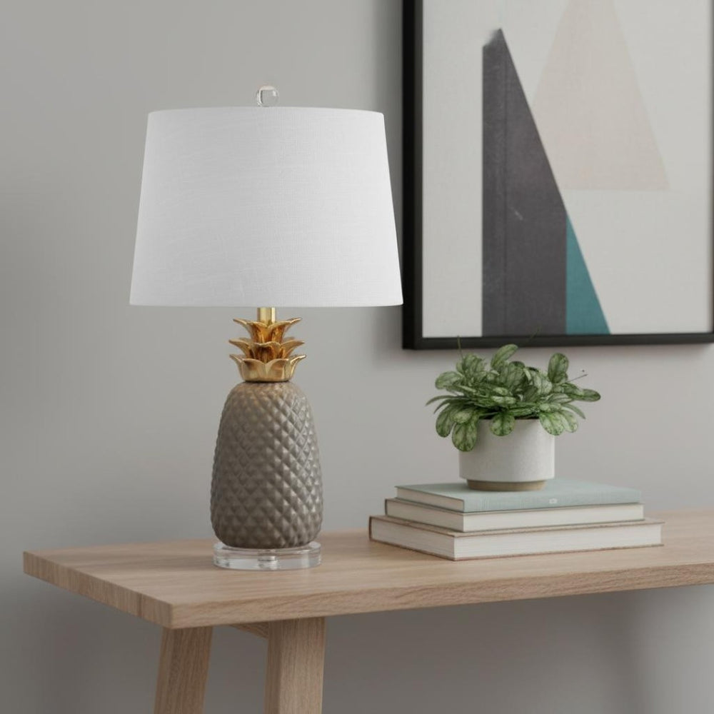 HomeRoots 23" Clear Table Lamp with Contemporary Drum Shade - Stylish LED Lighting for Modern Spaces 715982