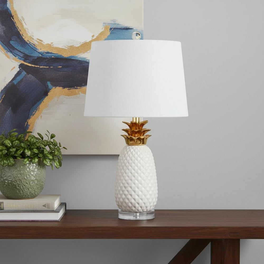 HomeRoots 23" Clear Pineapple Table Lamp - Modern LED Light with Globe Shade for Chic Tropical Décor 715984
