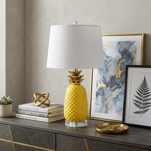 23 Inch Gold Pineapple Accent Table Lamp with Globe Shade for Tropical Decor