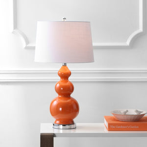 HomeRoots 28" Gold Novelty Table Lamp - Elegant LED Design with Linen Drum Shade for Modern Home Decor 715988