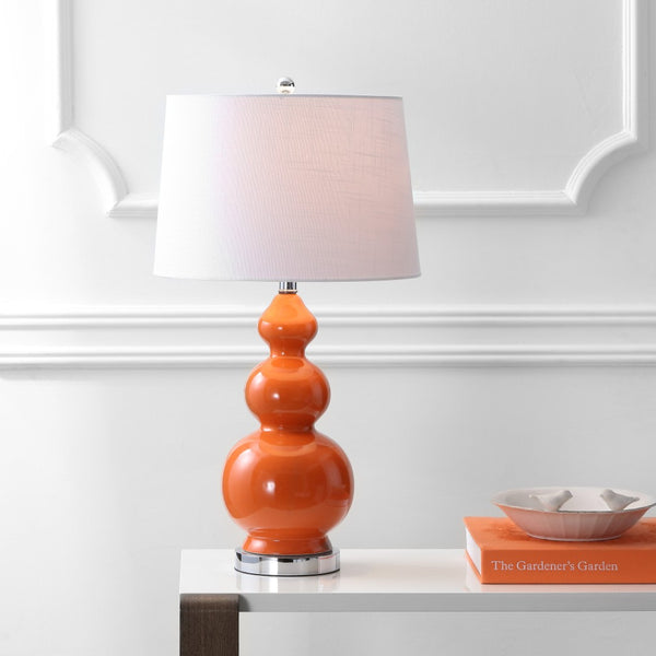 HomeRoots 28" Gold Novelty Table Lamp - Elegant LED Design with Linen Drum Shade for Modern Home Decor 715988