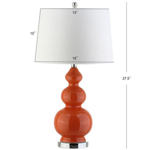 HomeRoots 28" Gold Novelty Table Lamp - Elegant LED Design with Linen Drum Shade for Modern Home Decor 715988