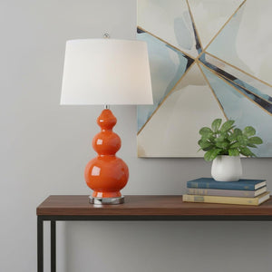 HomeRoots 28" Gold Novelty Table Lamp - Elegant LED Design with Linen Drum Shade for Modern Home Decor 715988