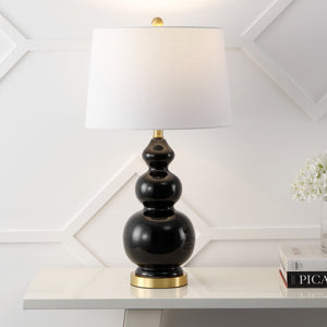 HomeRoots 28" Gold Table Lamp with Elegant White Drum Shade - Modern LED Lighting for Stylish Interiors 715990