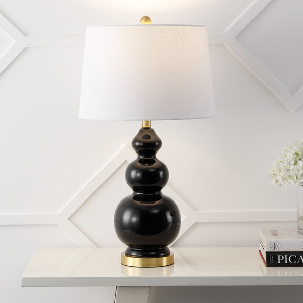 HomeRoots 28" Gold Table Lamp with Elegant White Drum Shade - Modern LED Lighting for Stylish Interiors 715990