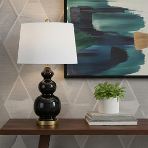 HomeRoots 28" Gold Table Lamp with Elegant White Drum Shade - Modern LED Lighting for Stylish Interiors 715990