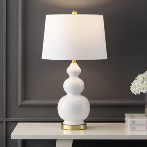 HomeRoots 29" Gold Novelty Table Lamp - Modern Iron Base with White Linen Shade for Cozy Ambient Lighting 715991