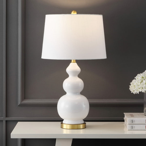 HomeRoots 29" Gold Novelty Table Lamp - Modern Iron Base with White Linen Shade for Cozy Ambient Lighting 715991