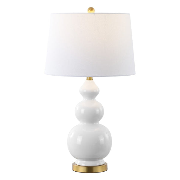HomeRoots 29" Gold Novelty Table Lamp - Modern Iron Base with White Linen Shade for Cozy Ambient Lighting 715991