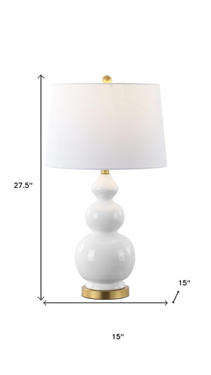 HomeRoots 29" Gold Novelty Table Lamp - Modern Iron Base with White Linen Shade for Cozy Ambient Lighting 715991