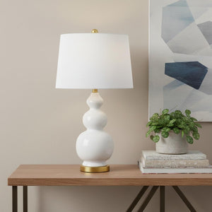 HomeRoots 29" Gold Novelty Table Lamp - Modern Iron Base with White Linen Shade for Cozy Ambient Lighting 715991
