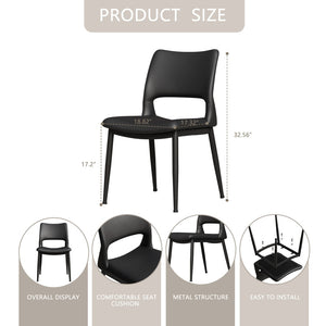 English Elm Modern Black Pu Leather Dining Chairs Set of 2 Ergonomic Metal Frame Seating W1727P251122