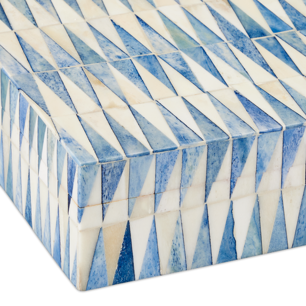 Nadene Decorative Box Set of 2 – Handcrafted Blue and Ivory Bone Storage Boxes for Coastal Decor