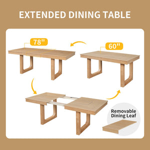 English Elm 7 Piece Farmhouse Dining Set Oak Veneer Extendable Table Six Upholstered Chairs Beige,Natural N752S000090N-1