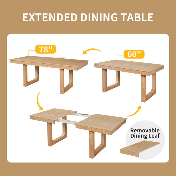 English Elm 7 Piece Farmhouse Dining Set Oak Veneer Extendable Table Six Upholstered Chairs Beige,Natural N752S000090N-1