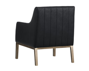 Sunpan Wolfe Lounge Chair - Retro Mid-Century Design with Channel Stitching and Rustic Bronze Steel Frame Vintage Black