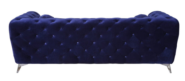 English Elm Atronia Blue Velvet Sofa with Button Tufting, Pocket Coil Seat & Metal Tapered Legs, 660lb Capacity B2726P317195