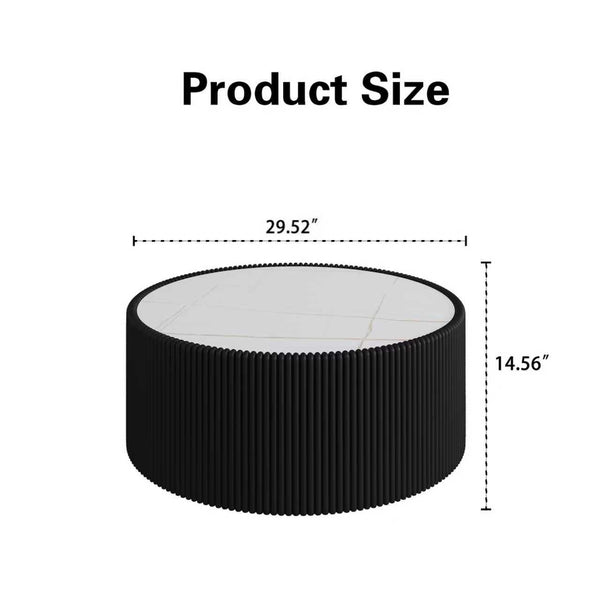 English Elm Light Marble Top Cylinder Coffee Table - Modern Leather-Wrapped Design For Elegant Living Spaces W3081P367605