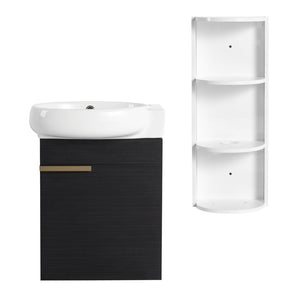 English Elm Soft Close Wall Mounted Bathroom Vanity with Ceramic Vessel Sink and Storage Rack W999S00489
