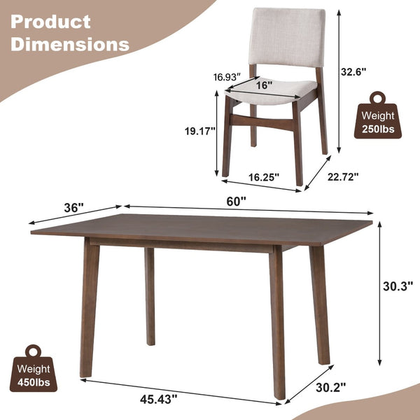 English Elm 7-piece Rectangular Rubberwood Dining Set with Six Linen Upholstered Stackable Chairs Dark Walnut N752S000018D