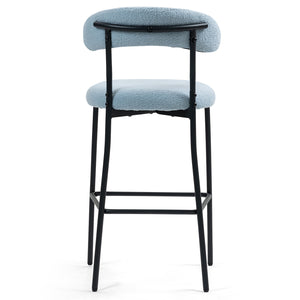English Elm 26'' Teddy Counter Height Bar Stool Blue Fabric Cover with Soft Cushion, Stylish Backrest, Black Powder-Coated Base and Footrest for Kitchen Island (Set of 1) W2215P292148
