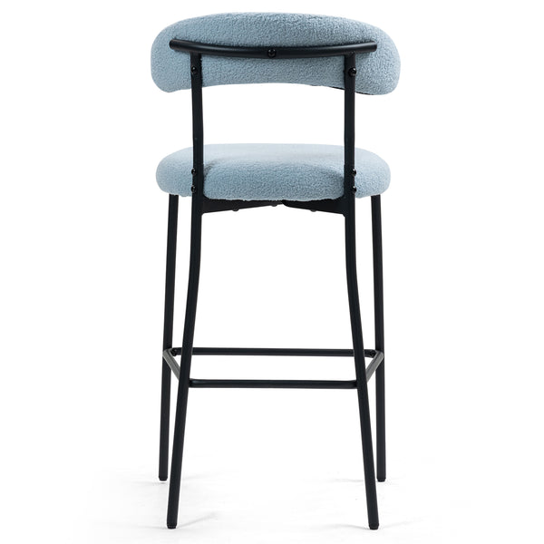 English Elm 26'' Teddy Counter Height Bar Stool Blue Fabric Cover with Soft Cushion, Stylish Backrest, Black Powder-Coated Base and Footrest for Kitchen Island (Set of 1) W2215P292148