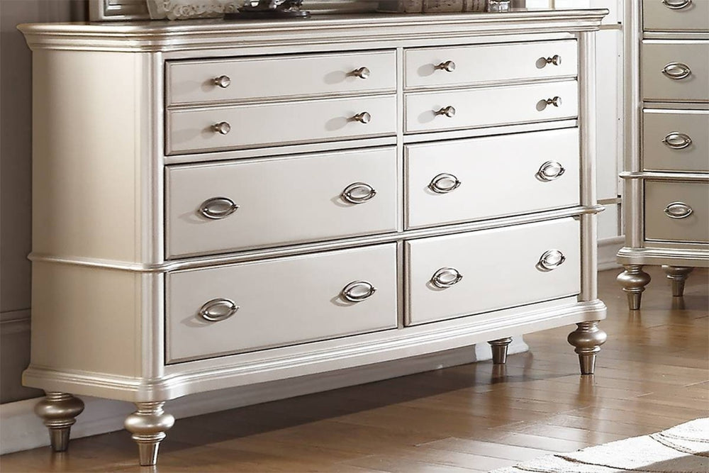 English Elm Classic Six Drawer Dresser Satin Silver Finish Antique Inspired Bedroom Storage B011P494287