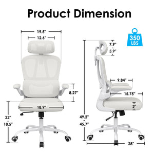 English Elm Ergonomic Mesh High Back Desk Chair with Lumbar Support Flip up Arms and Headrest Beige,White T3623P434269
