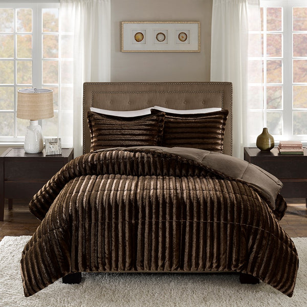 English Elm King/Cal Duke Faux Fur Comforter Set - Luxurious OEKO-TEX Certified Plush Warmth with Two King Shams Chocolate 18.9 L x 14.17 W x 14.17 H B03596917