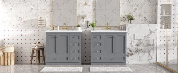 English Elm 72-inch Shaker Double Bathroom Vanity Gray Mdf with Resin Basins and Soft Close Storage N729P000029E