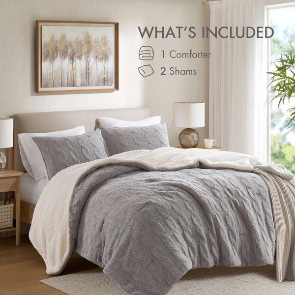 English Elm 2 Pieces Twin Waffle Knit Chenille Comforter Set with Plush Sherpa Reversible Cozy Bedding Ensemble Gray 20.47 L x 11.42 W x 9.84 H B035P381302