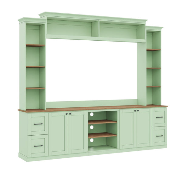 English Elm Unique Low Profile Media Console with Led Lighting Glass Shelves Fits Tvs to 105 Mint Green N721S000077M
