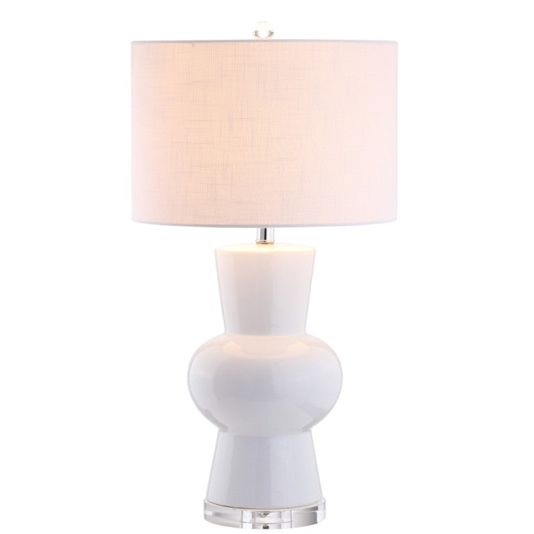 HomeRoots 29 Inch Clear Acrylic Table Lamp with Fabric Drum Shade for Modern Living Spaces 716003
