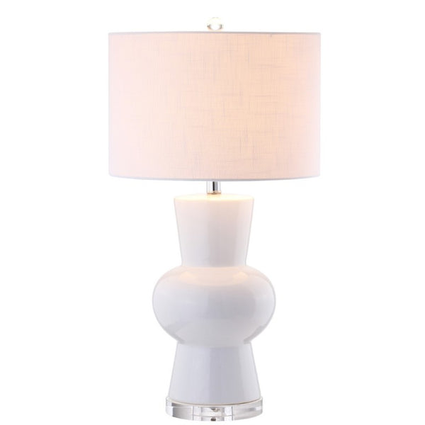 29 Inch Clear Acrylic Table Lamp with Fabric Drum Shade for Modern Living Spaces