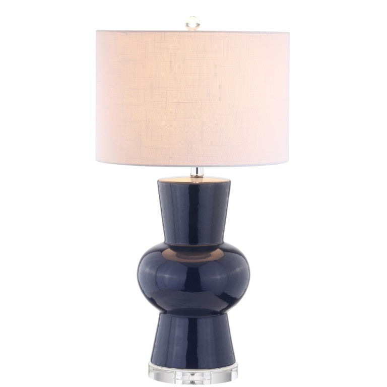 HomeRoots 29 Inch Clear Acrylic Table Lamp with Fabric Drum Shade for Modern Living Rooms 716004