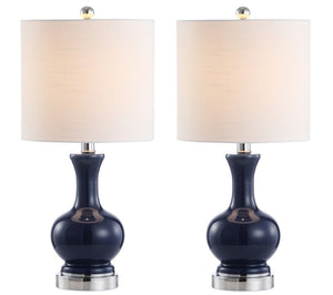 HomeRoots Set of Two Gourd Table Lamps with Drum Shades Elegant Bedside Lighting Duo 716008