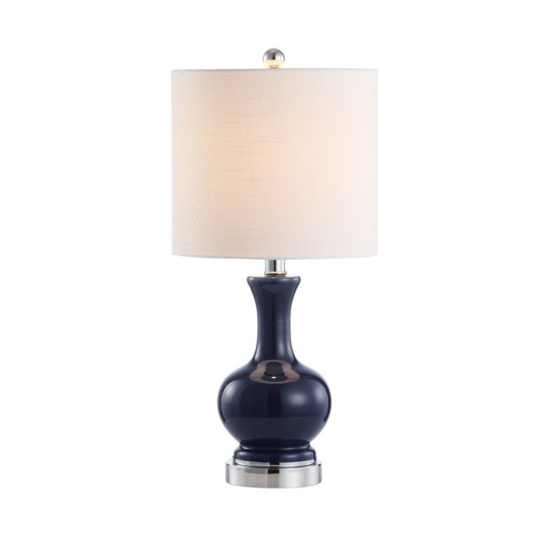 HomeRoots Set of Two Gourd Table Lamps with Drum Shades Elegant Bedside Lighting Duo 716008