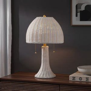 HomeRoots 22" Natural Table Lamp - Bohemian Dome Shade with Iron Base, Ideal for Cozy Living Spaces & Decor 716017