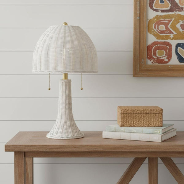 HomeRoots 22" Natural Table Lamp - Bohemian Dome Shade with Iron Base, Ideal for Cozy Living Spaces & Decor 716017