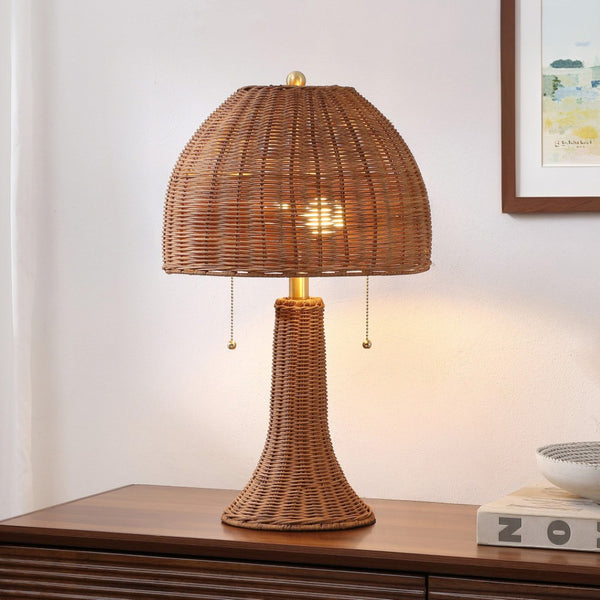 HomeRoots 22" Black Table Lamp with Rattan Dome Shade – Modern Bohemian Design for Cozy Ambient Lighting 716018