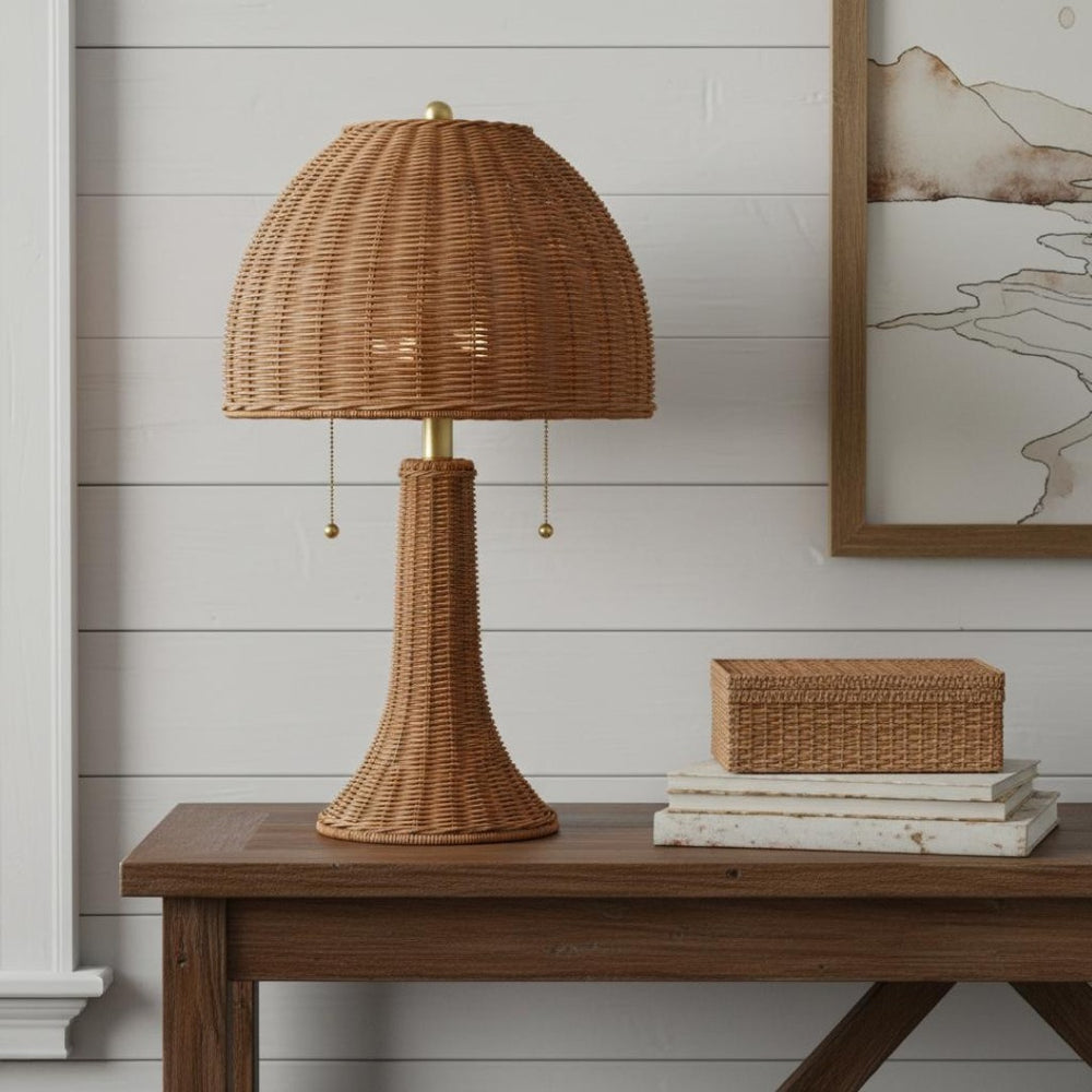HomeRoots 22" Black Table Lamp with Rattan Dome Shade – Modern Bohemian Design for Cozy Ambient Lighting 716018