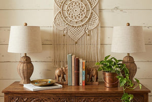 Set of Two Warm Beige Urn Table Lamps Featuring Classic Empire Shades for Living Rooms