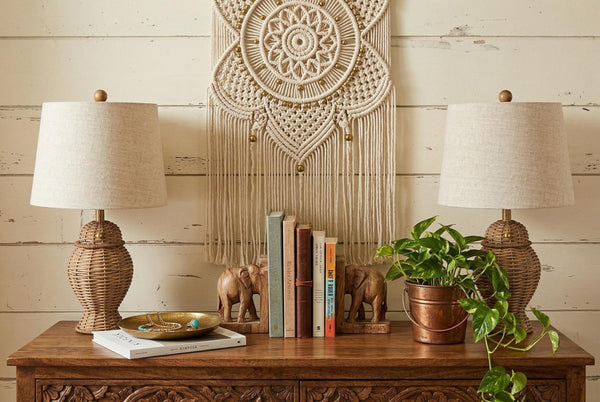 Set of Two Warm Beige Urn Table Lamps Featuring Classic Empire Shades for Living Rooms
