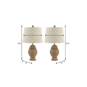 Set of Two Warm Beige Urn Table Lamps Featuring Classic Empire Shades for Living Rooms