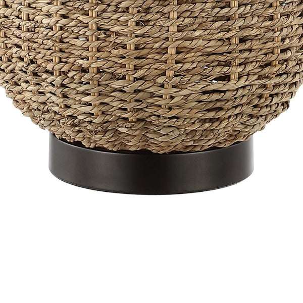 HomeRoots 22" Clear Novelty Table Lamp with White Linen Shade, Modern Iron Base & Built-In USB Charging Outlet 716034