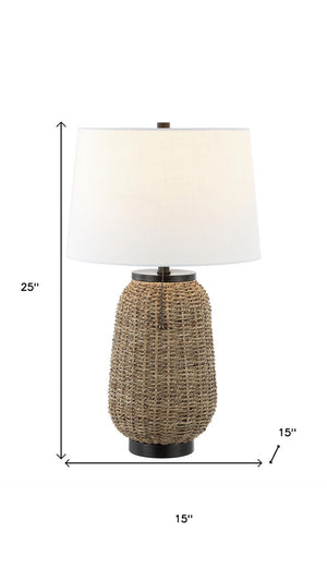 HomeRoots 22" Clear Novelty Table Lamp with White Linen Shade, Modern Iron Base & Built-In USB Charging Outlet 716034