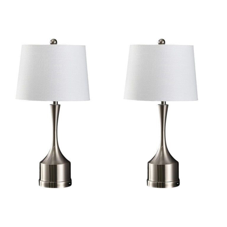 HomeRoots Set of Two Nickel Finish Table Lamps with Classic Empire Shades for Elegant Rooms 716027