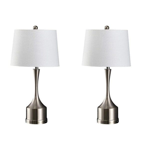 HomeRoots Set of Two Nickel Finish Table Lamps with Classic Empire Shades for Elegant Rooms 716027